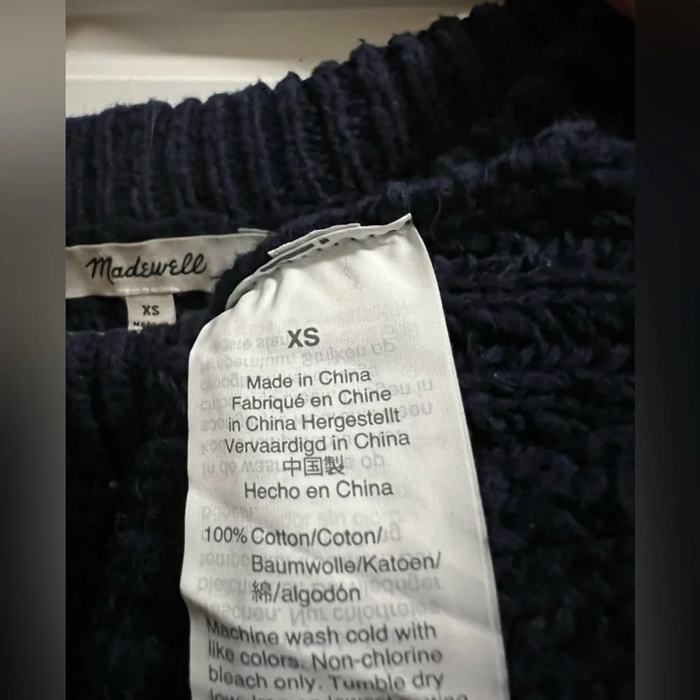 NWOT Madewell navy chunky diagonal knit 100% cotton sweater in size XS. - Picture 5 of 7